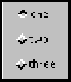 Shows three checkboxes,
 * arranged vertically, labeled one, two, and three. Checkbox one is in the on
 * state.